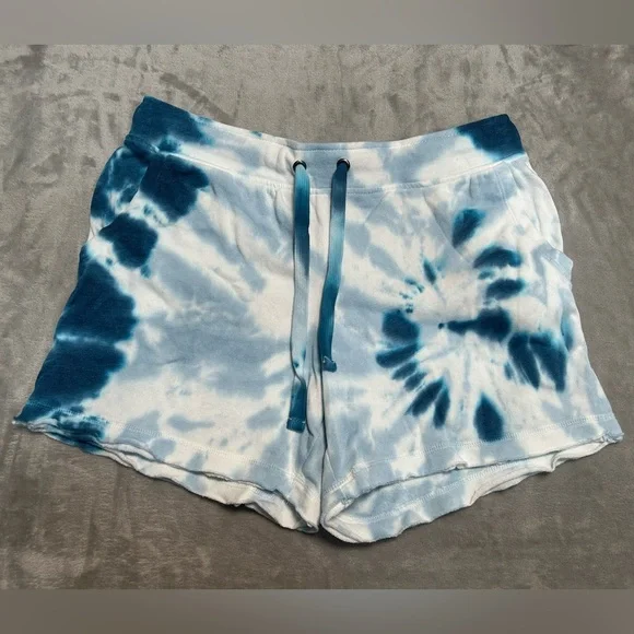 Favorite Tie Dye Shorts Women’s Large Members Mark Blue White Drawstring Sweat - Picture 1 of 8